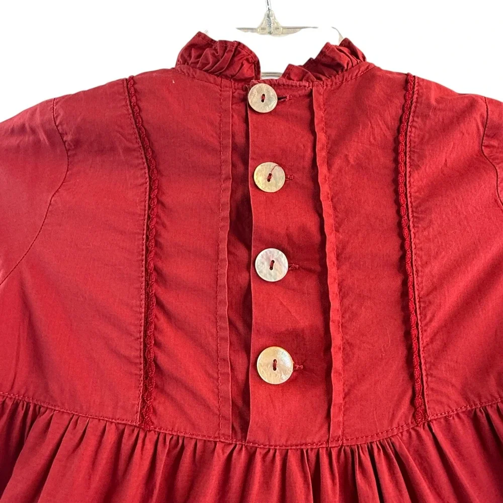 Jottum Childs Dress Size 4 Deep Red Long Sleeve Tiered Ruffle High Neck Cotton